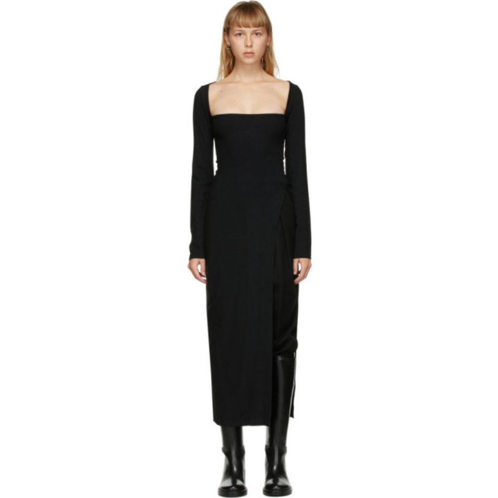 Ann Demeulemeester wool blend square neck high slit maxi dress IT 44 US 12 Large
